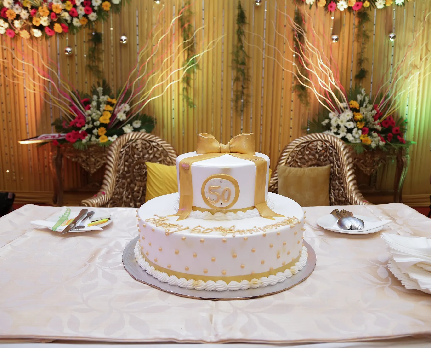 Celebration cake on a decorated stage